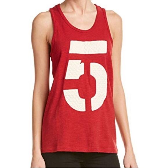 Rag & Bone/ JEAN Red Cast Number "5" Applique Tank Top Size Medium - Picture 1 of 15
